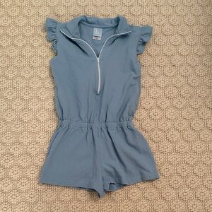 NBW Bella Bliss Light Blue Ruffle-Sleeve Zip Romper